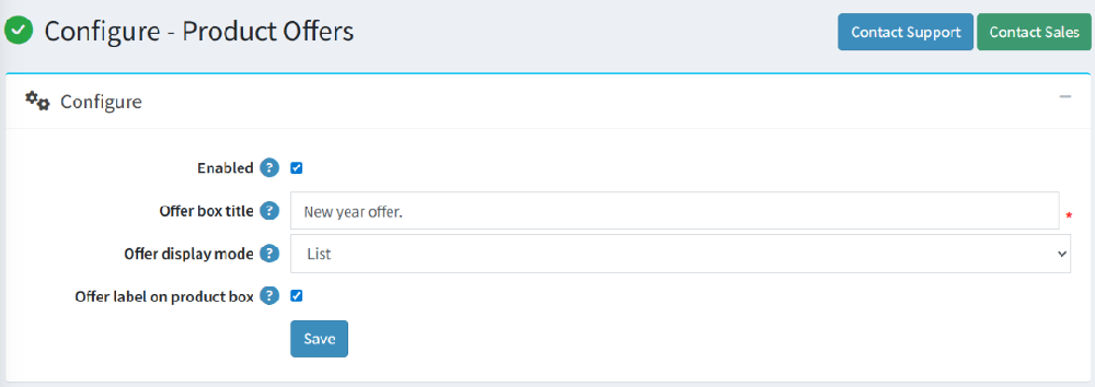 Product offer configuration page